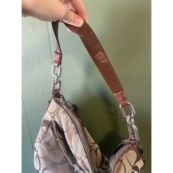 COACH Shoulder Bag Chelsea Ashlyn Hobo Logo Monogram Optic Brown Tan pocketbook - Picture 4 of 15